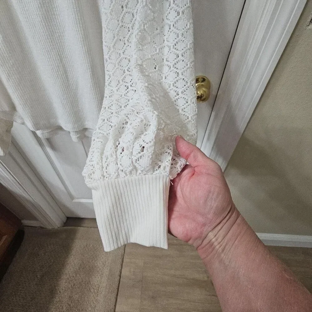 Free People White Lace Long Sleeve Blouse Size Small